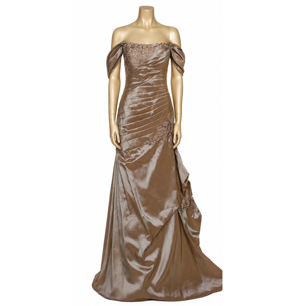 NEW JOVANI Formal Dress 10 Ballgown Bronze Beaded Taffeta Optional Wrap MotherOf - Picture 2 of 16